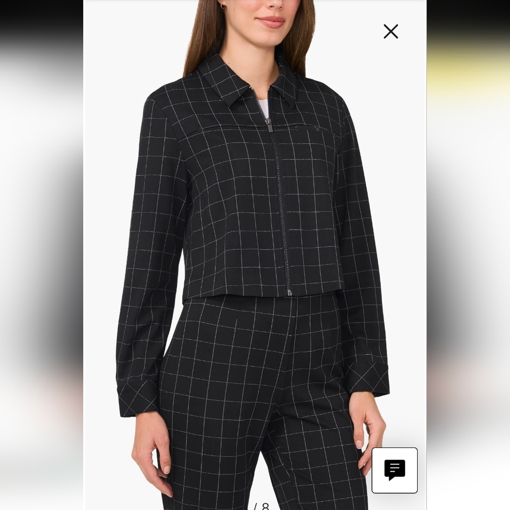 Windowpane Check Crop Zip-Up Jacket - image 4